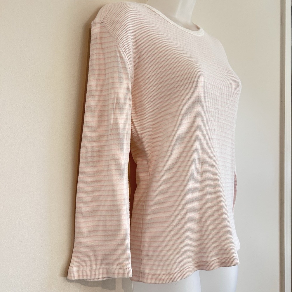 Vtg Y2K 2000 Gap Thermal Shirt Sz L Crew Neck Pink White Striped 100% Cotton - Picture 4 of 12